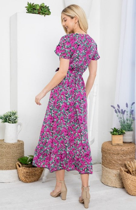 Boho Short Sleeve Purple Floral Dress