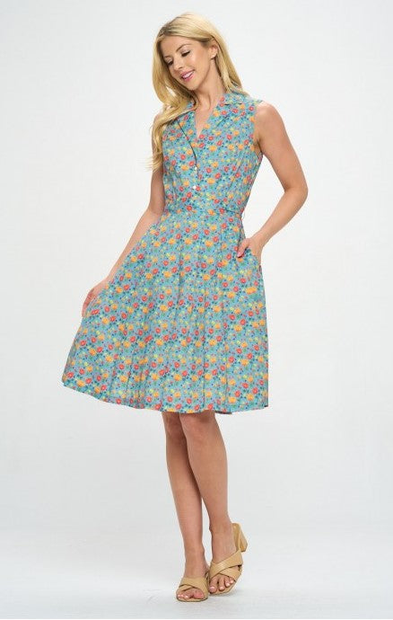Floral Print V-Neck Sleeveless Mini Dress