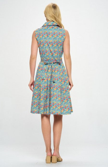 Floral Print V-Neck Sleeveless Mini Dress