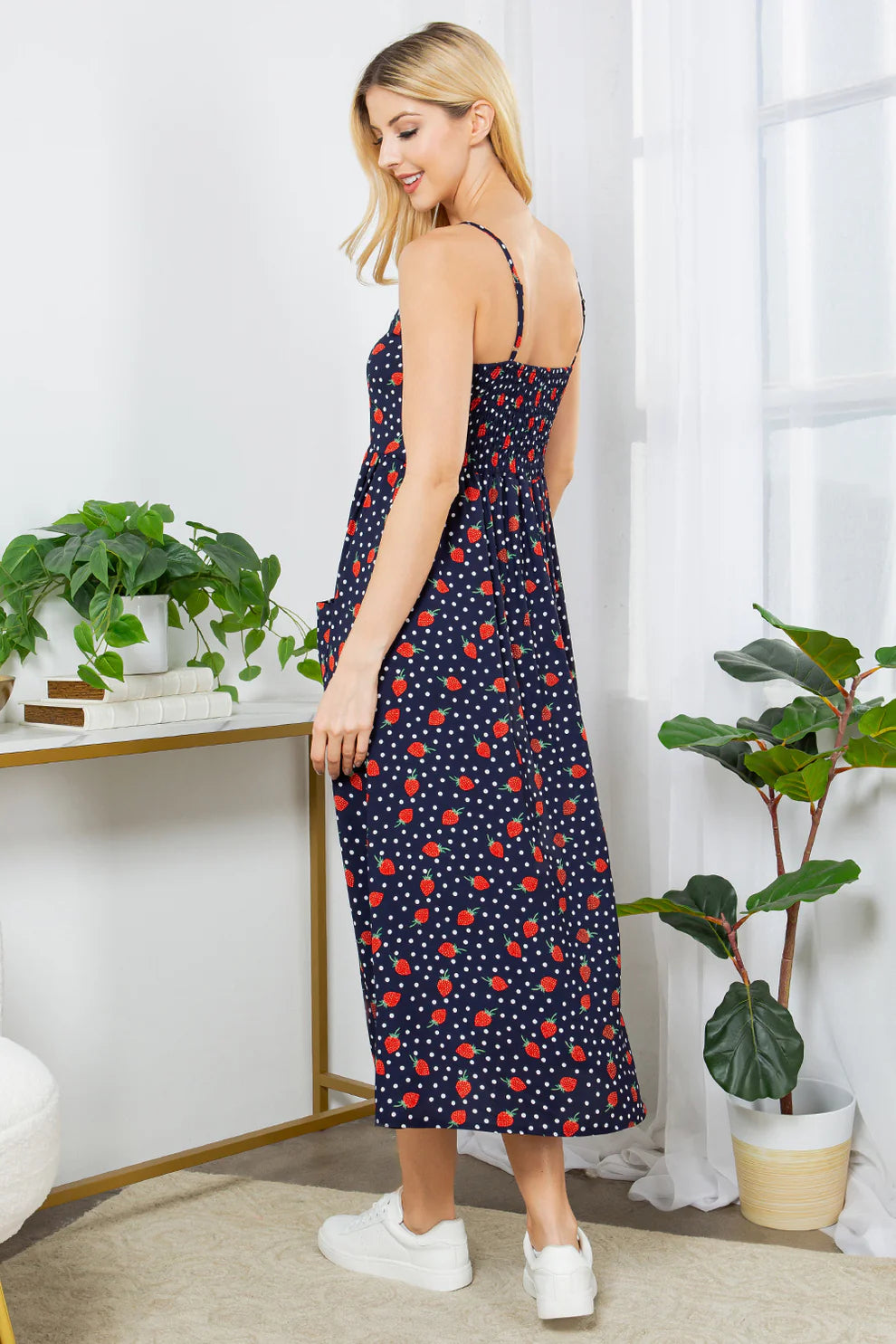 Strawberry Faux Button Maxi Dress