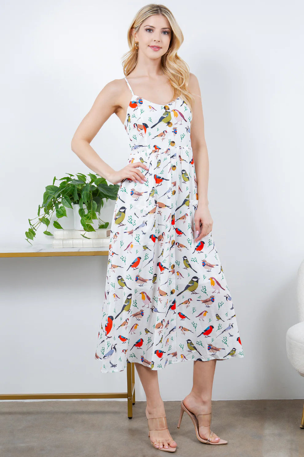 Half Button Bird Dress