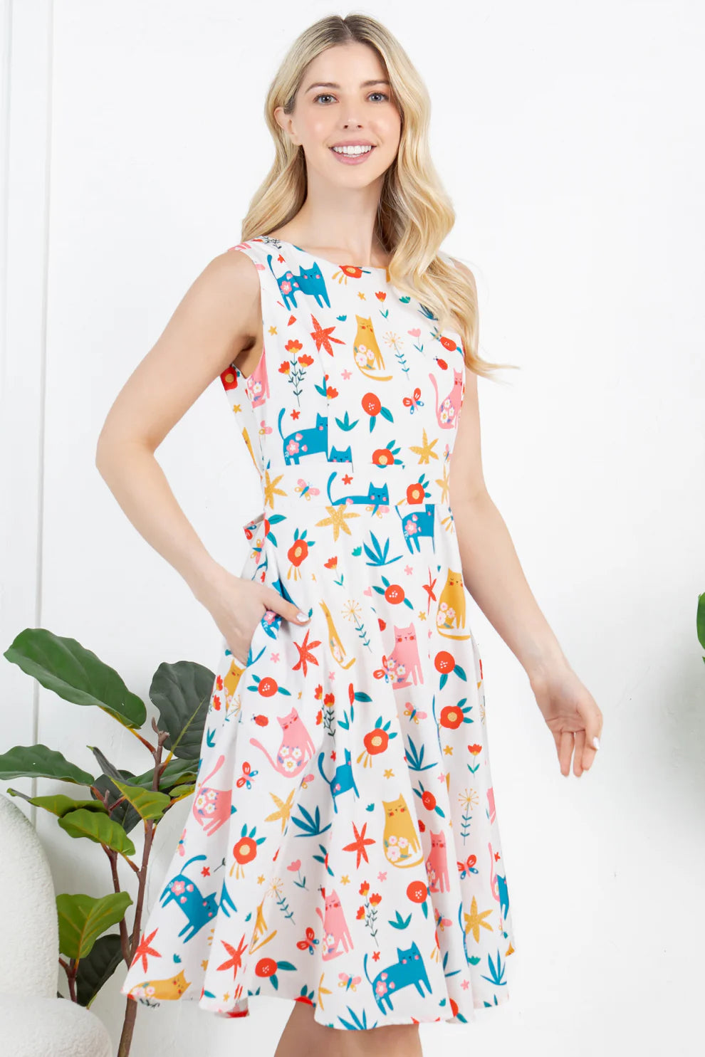 Floral Cat Print Dress