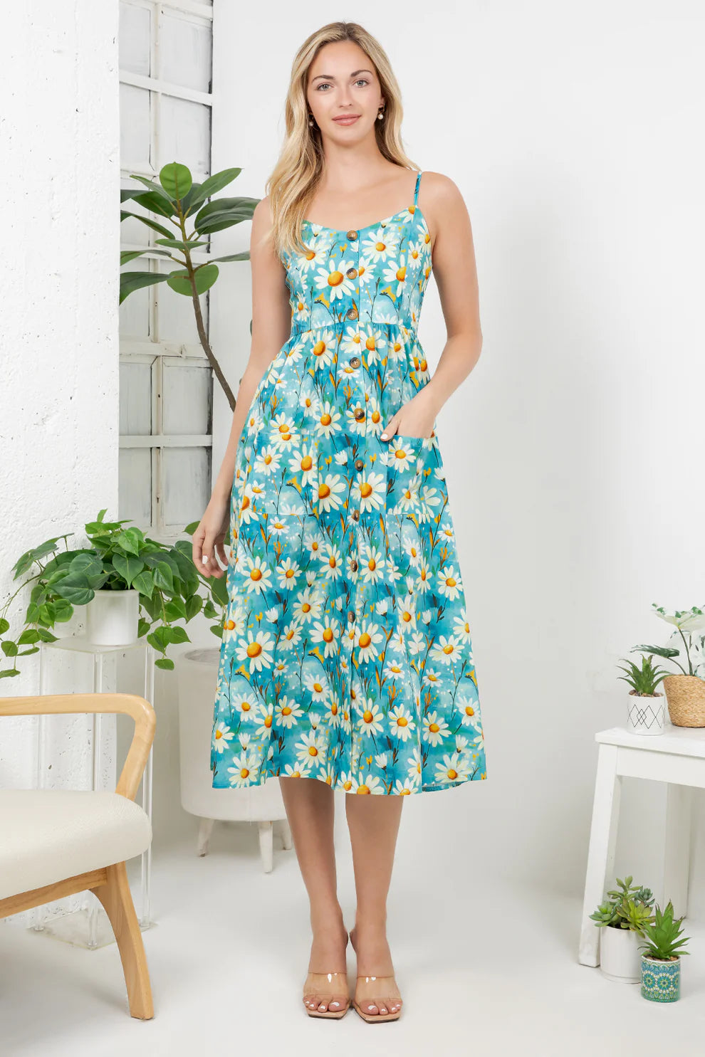 floral midi cami dress Ivory Floral Cami Strap Midi Dress