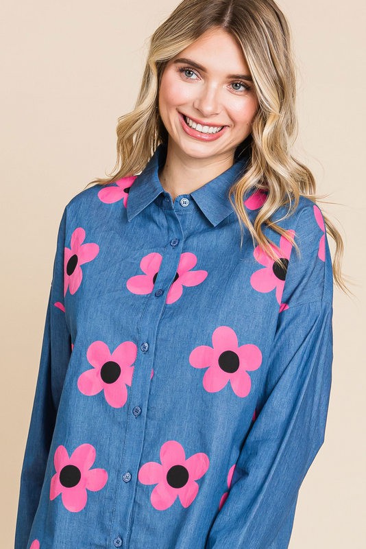 Denim Floral Top