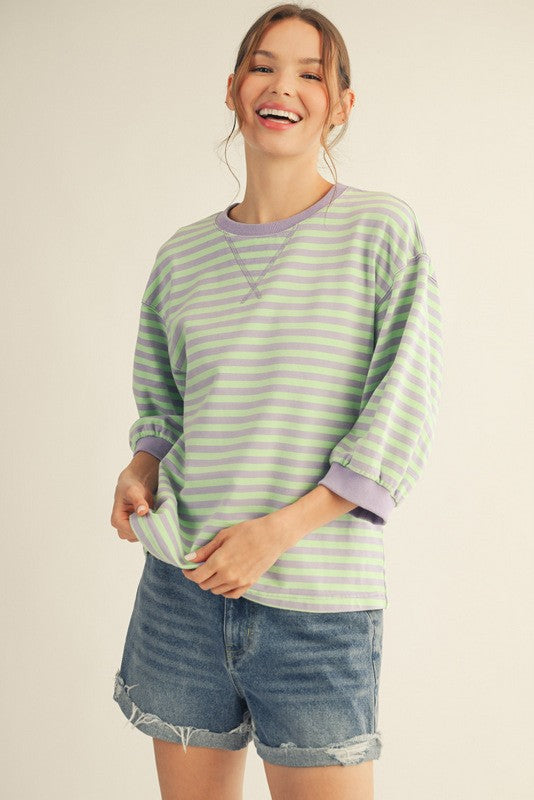 V-Notched Stripe Contrast Top