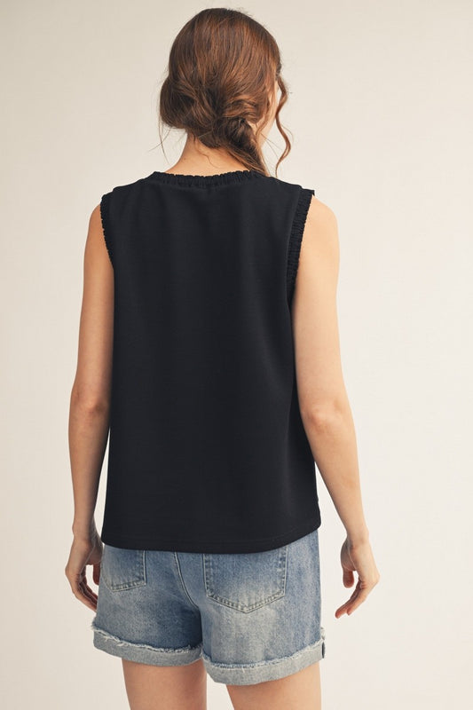 Ruffle Trim Tank - Black
