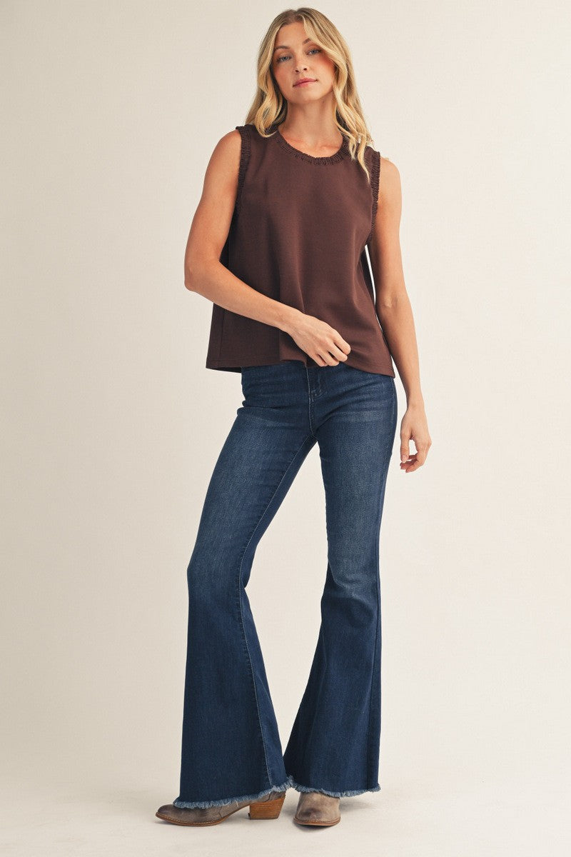 Ruffle Trim Tank - Brown