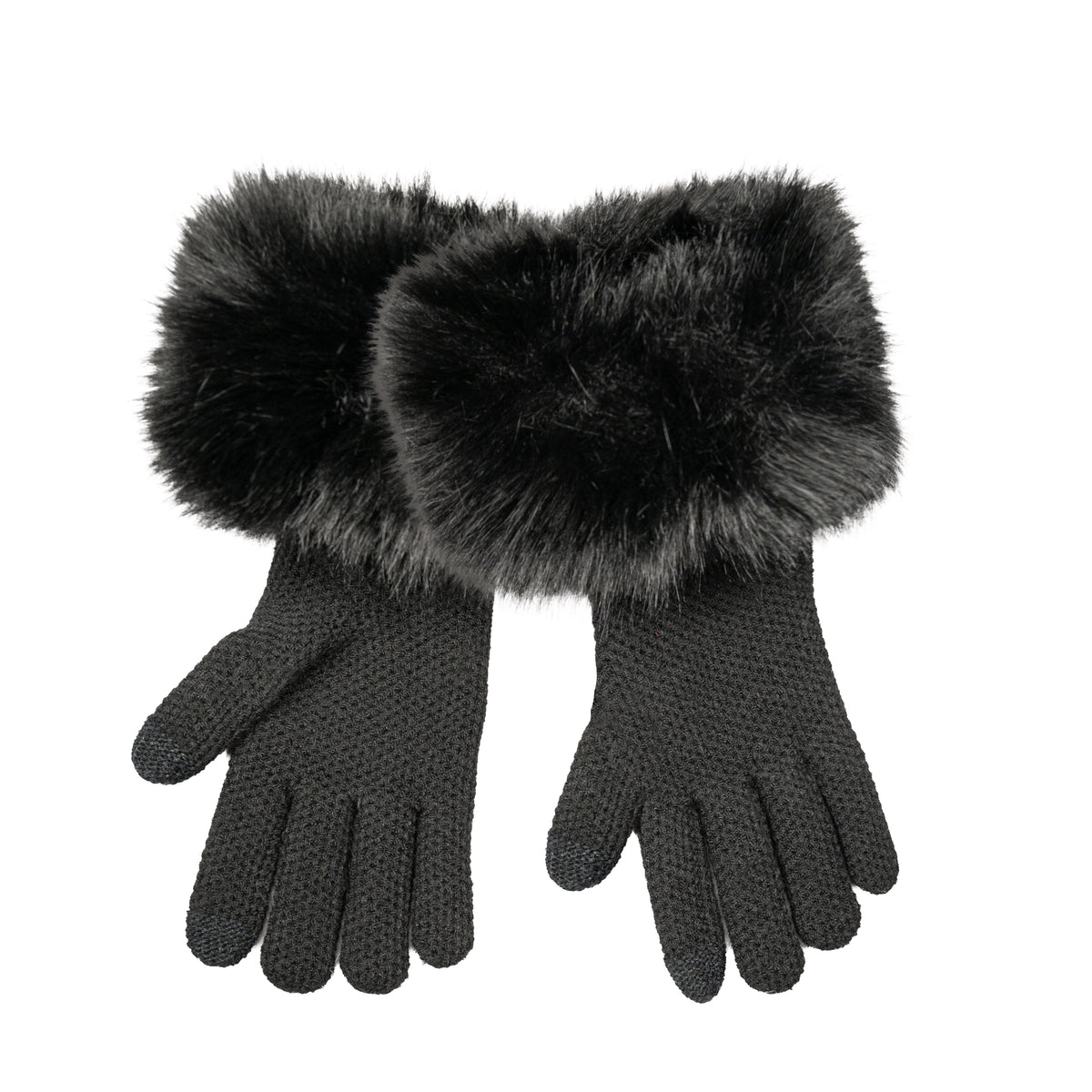Fur Cuff Gloves - Black
