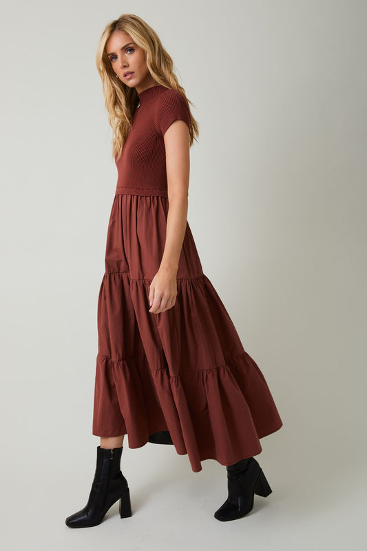 Woven Mix Tiered Dress