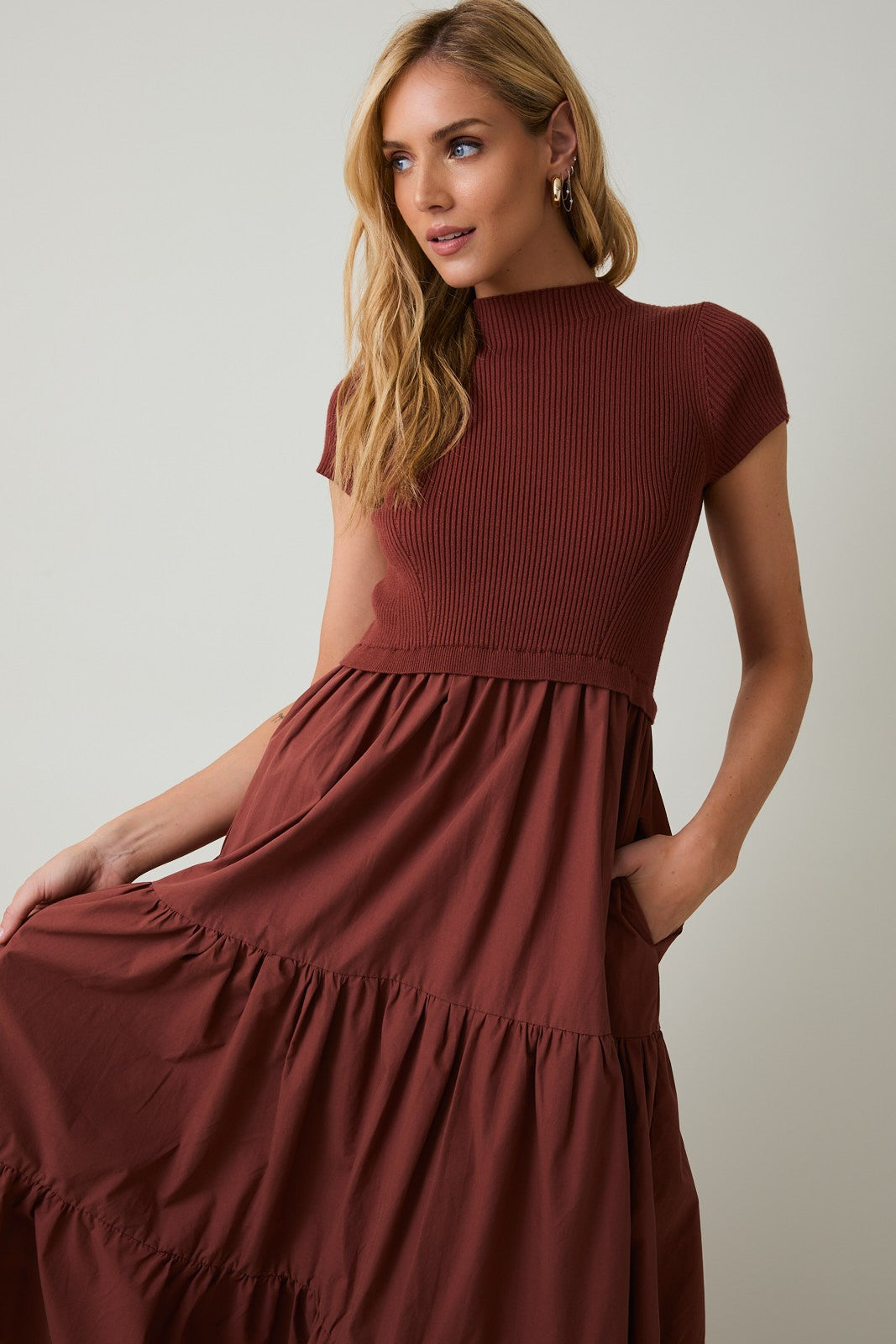 Woven Mix Tiered Dress