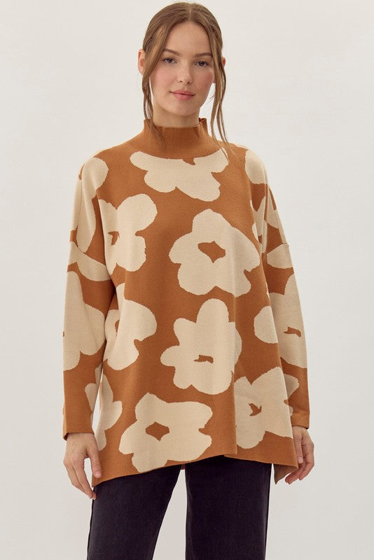 Floral Mock Neck Sweater