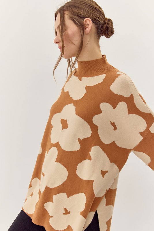 Floral Mock Neck Sweater