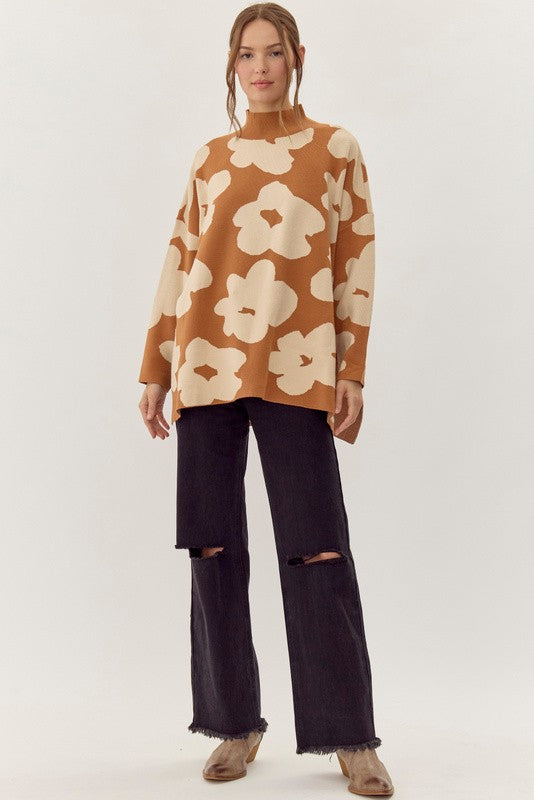 Floral Mock Neck Sweater
