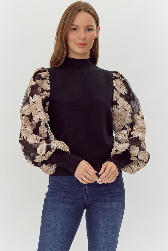 Mesh Puff Sleeve Top