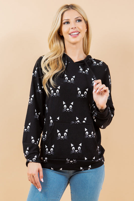 Black Cat Face Hoodie