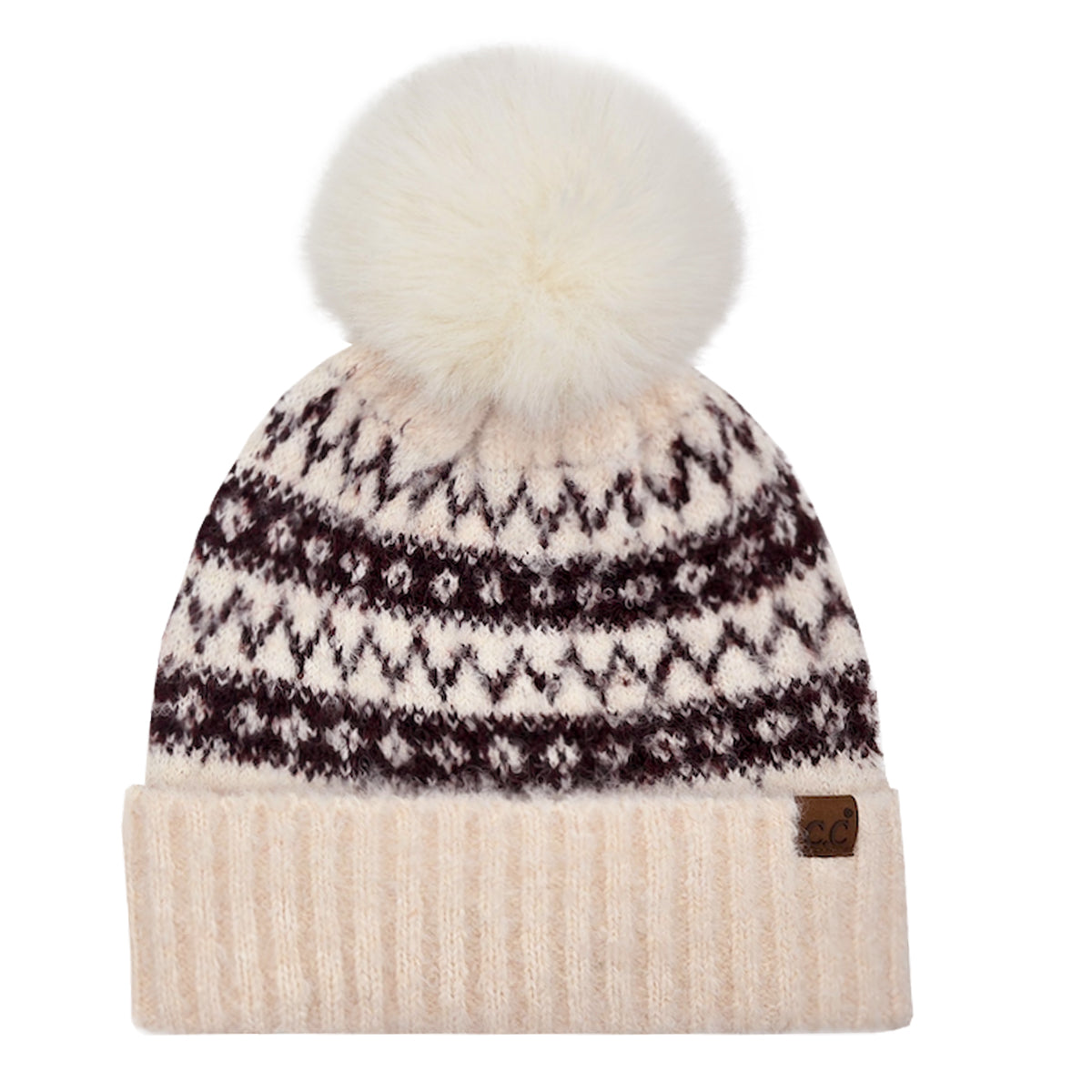 Fair Island Pom Beanie - Burgundy