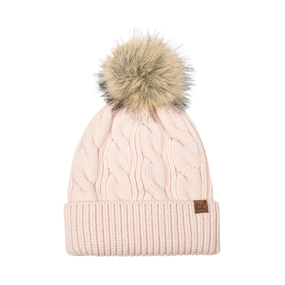 Cable Pom Beanie - Rose