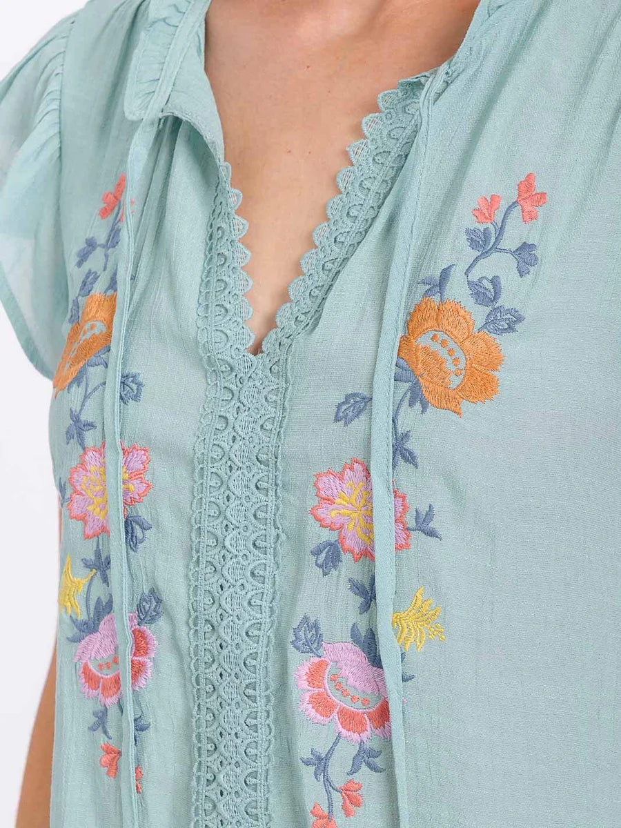 Floral Embroidered Lace Detail Top