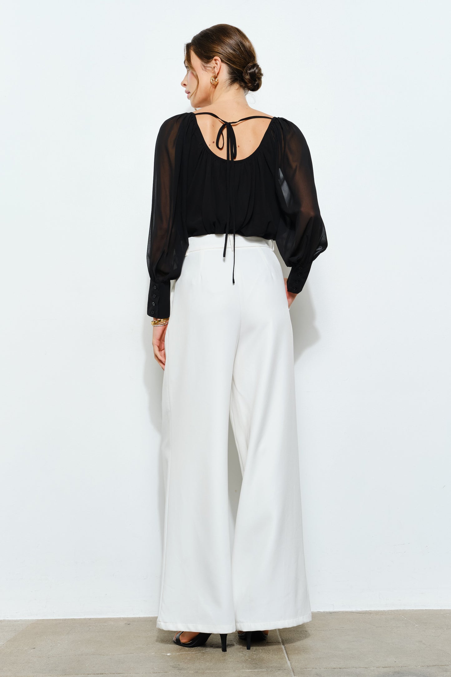 Beaded Collar Sheer Top