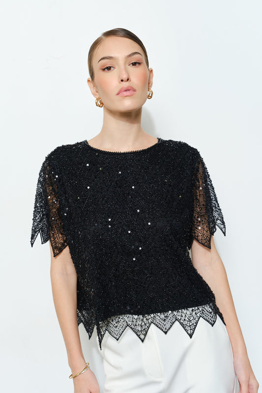 Zig Zag Hem Sequin Top