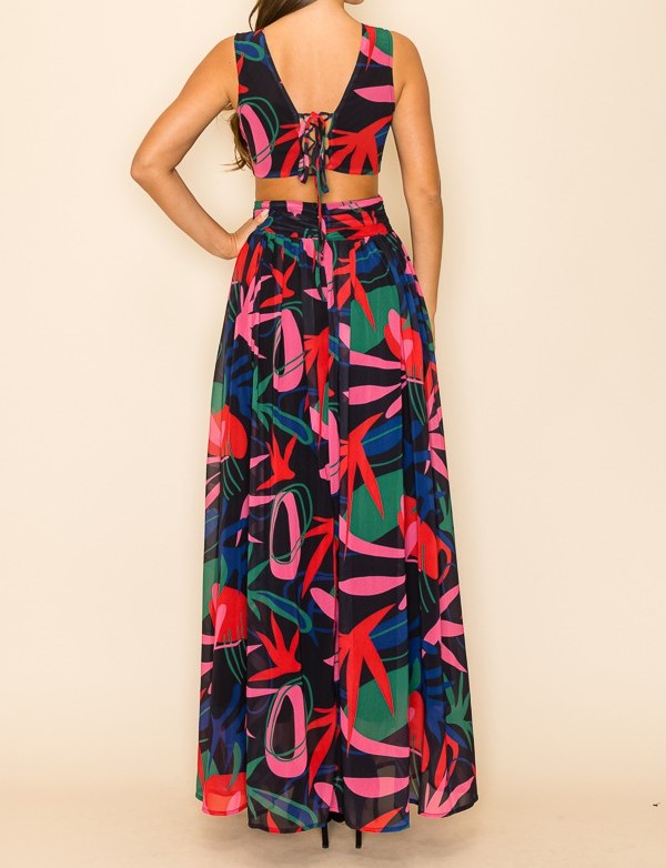 Halter Top Side Slits Floral Dress