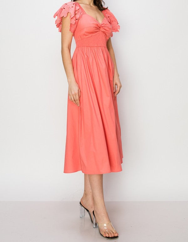Lace Short Sleeve Twist Top Dress