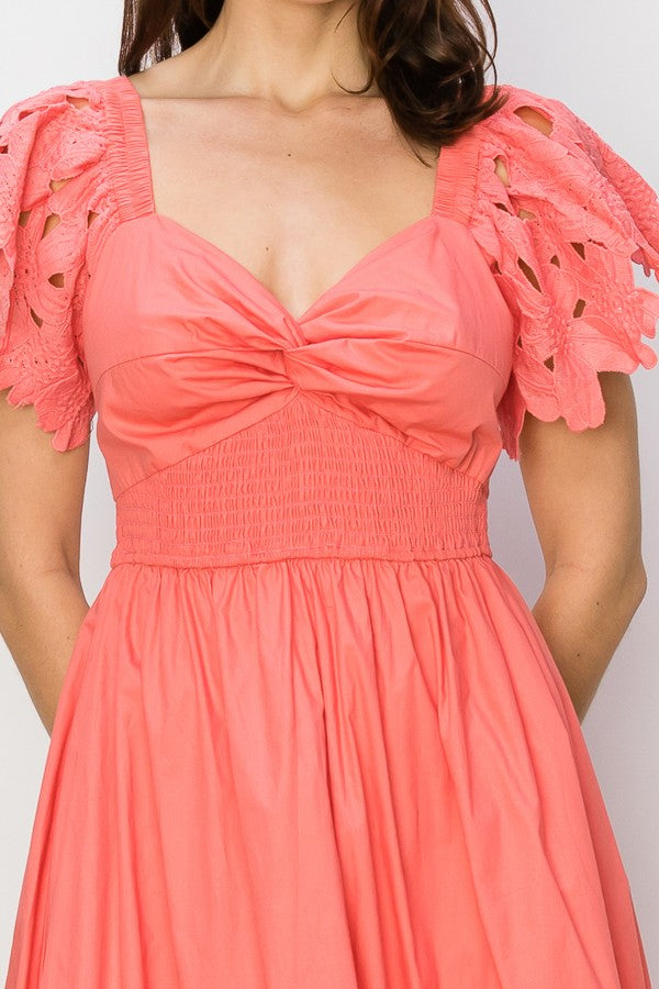 Lace Short Sleeve Twist Top Dress