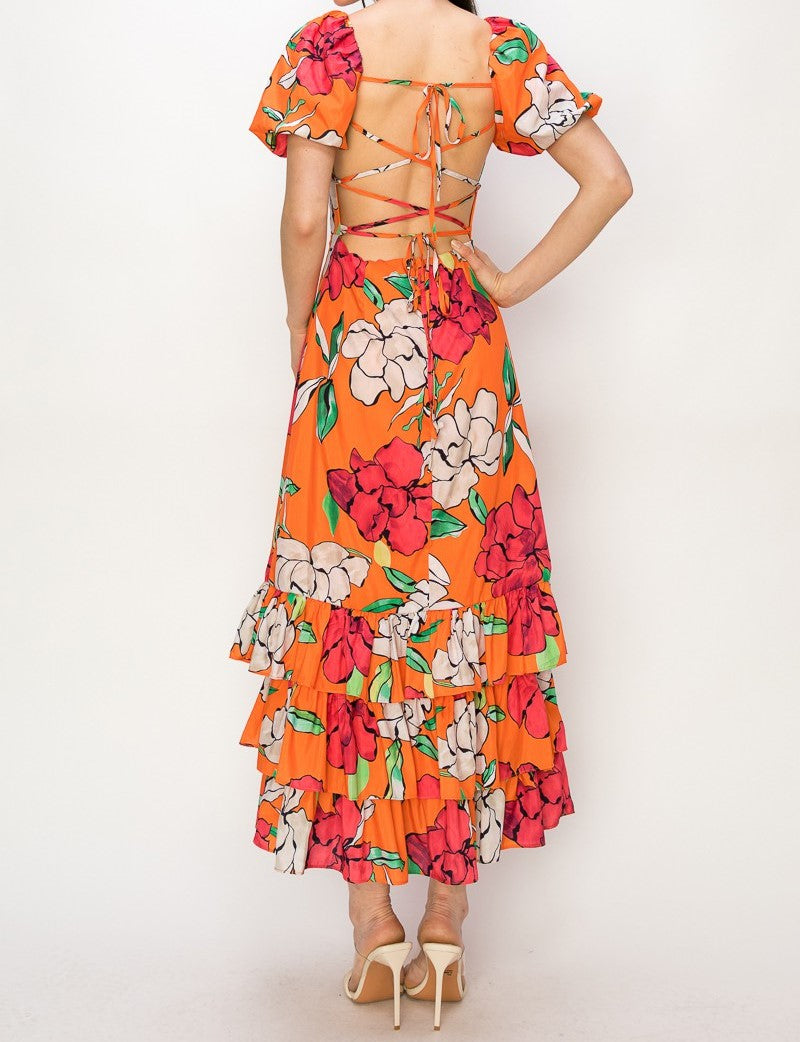 Open Back Ruffle Tiered Dress