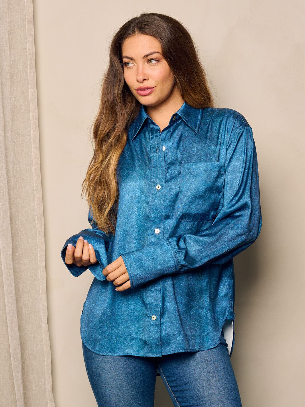 Teal Button Up Top