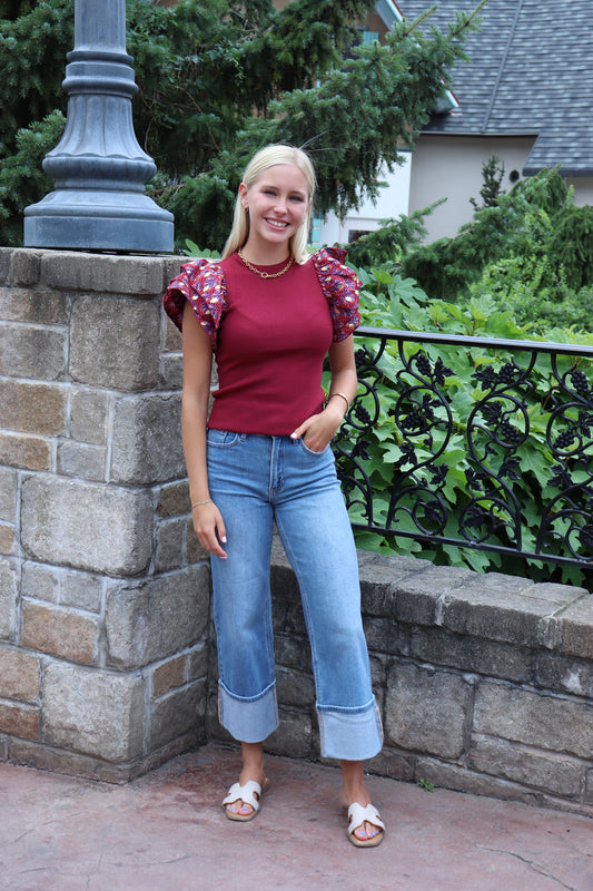 Cuffed Slim Wide Leg Jean