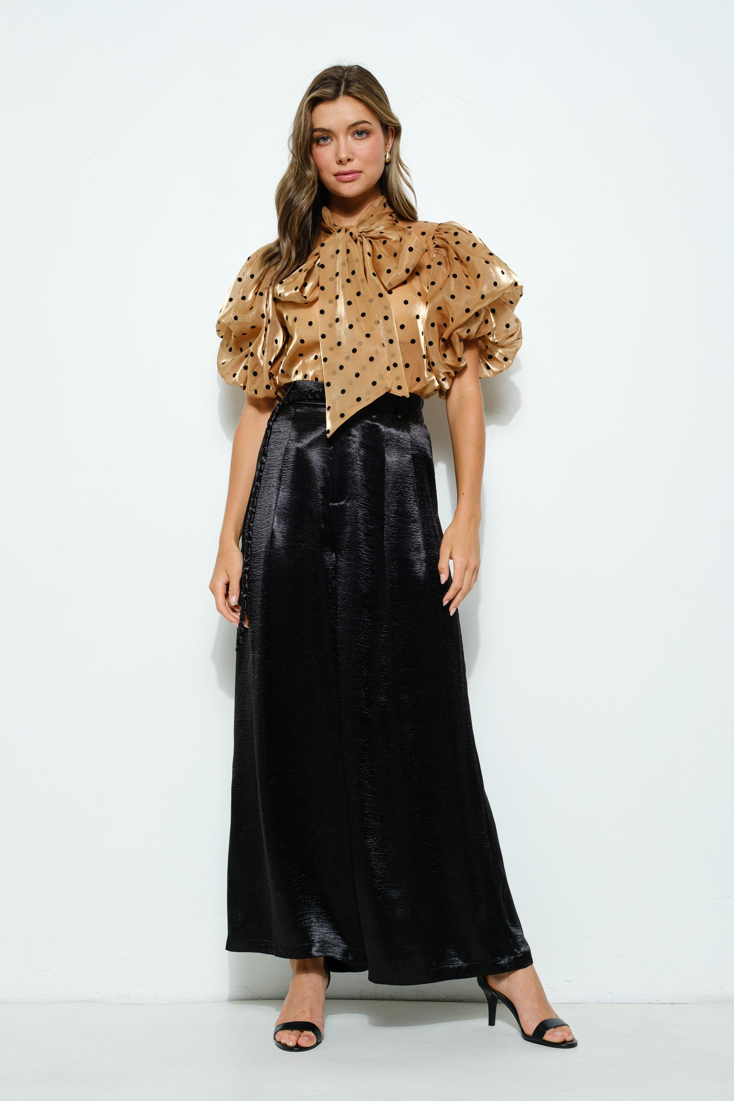 Braided Belt Wide Leg Pants - Black