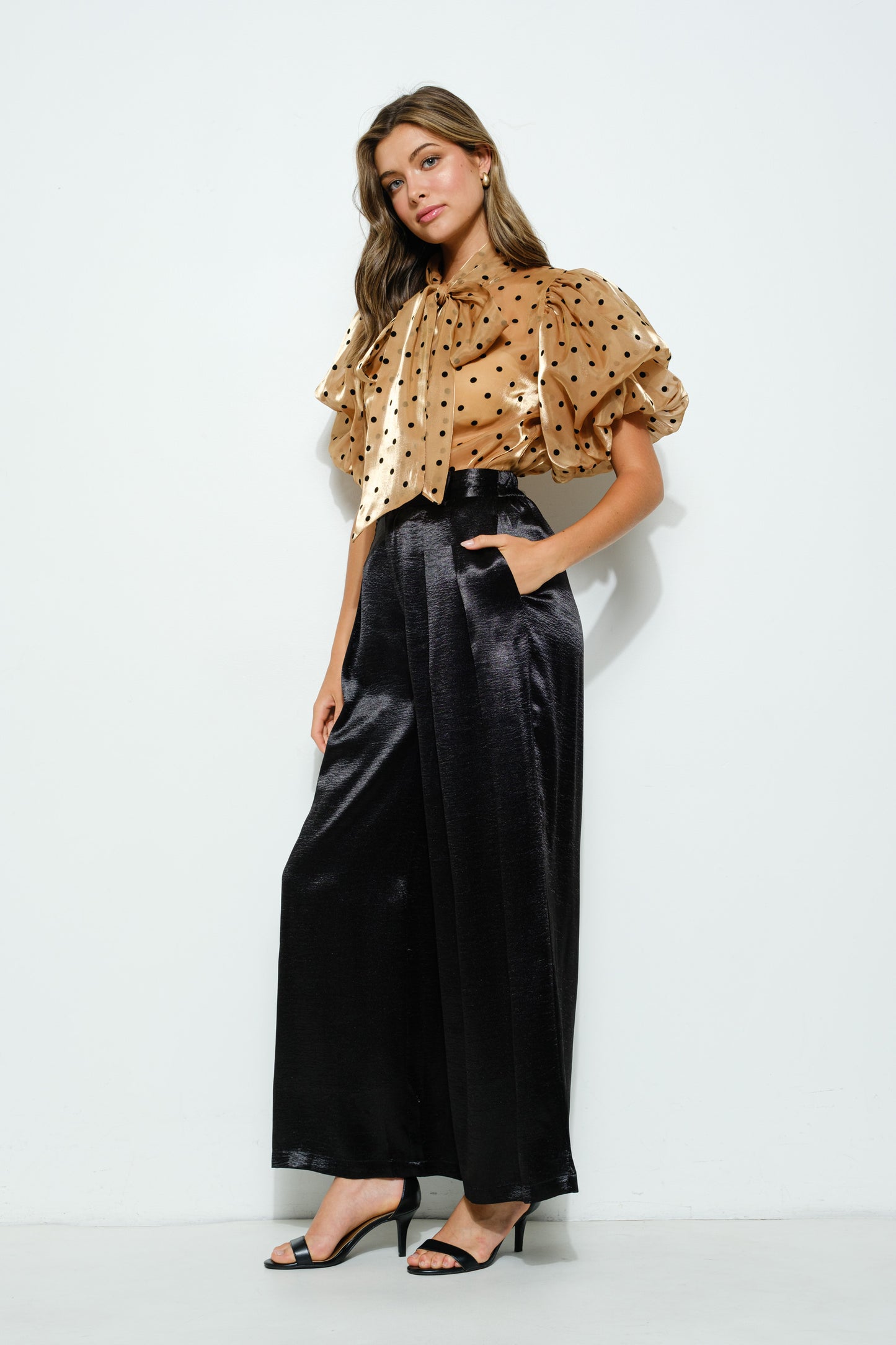 Braided Belt Wide Leg Pants - Black
