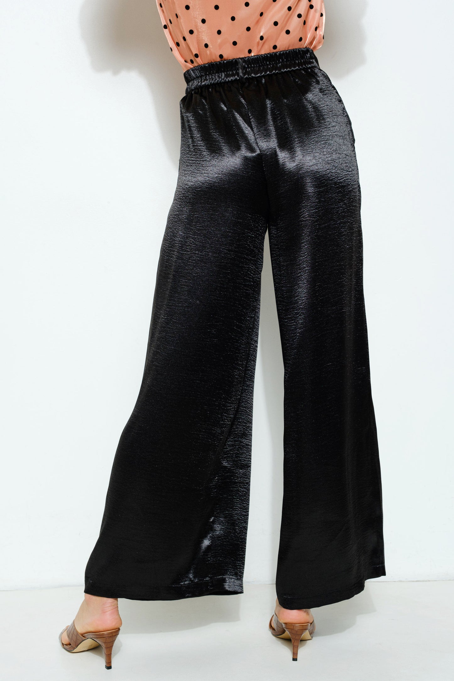 Braided Belt Wide Leg Pants - Black