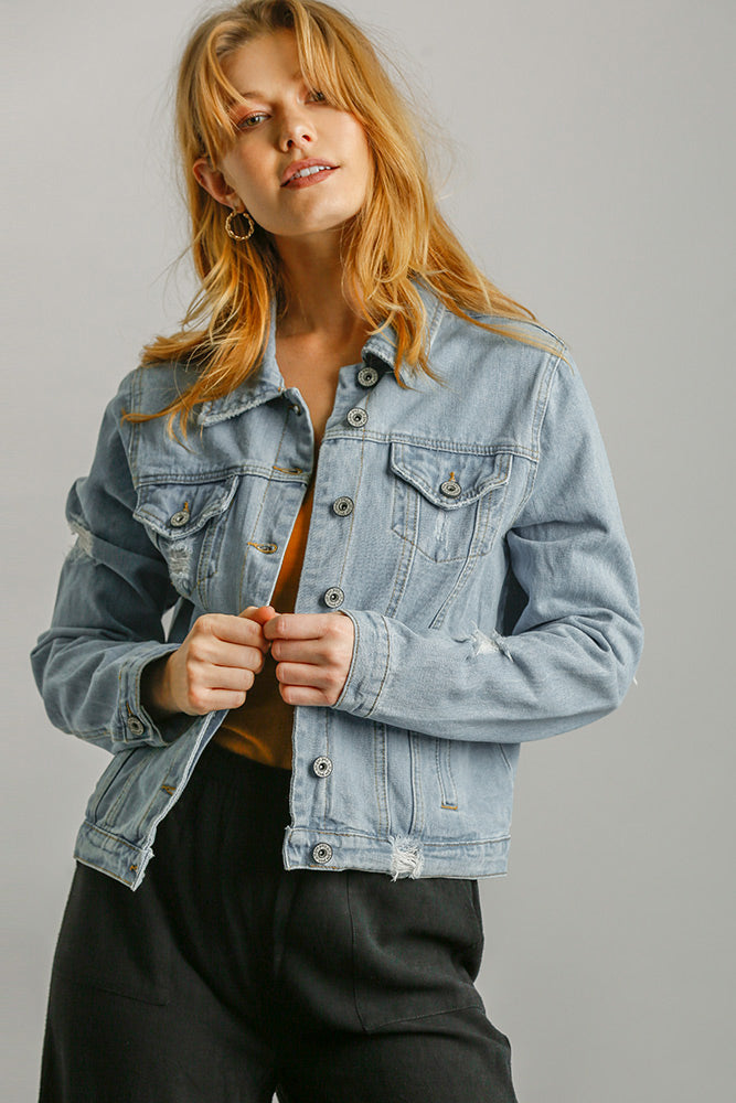 Brown Star Patch Distressed Denim Jacket