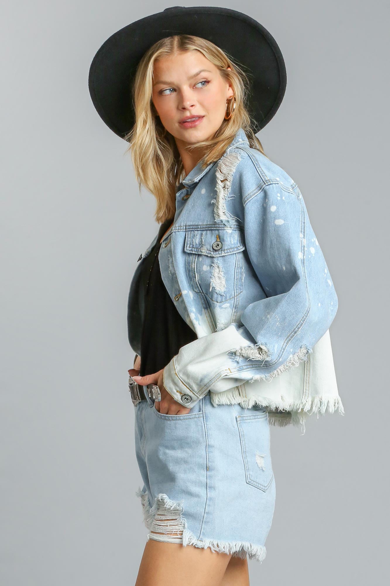 Dip Dye Distressed Denim Jacket