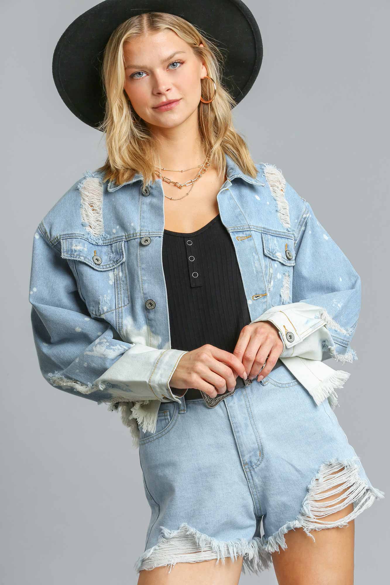 Dip Dye Distressed Denim Jacket