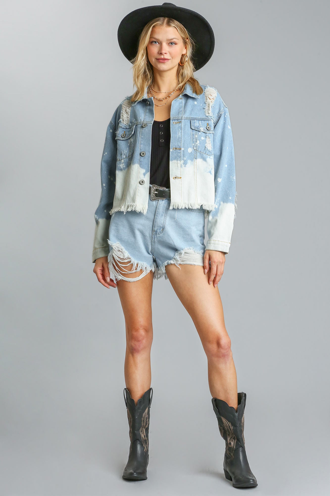 Dip Dye Distressed Denim Jacket