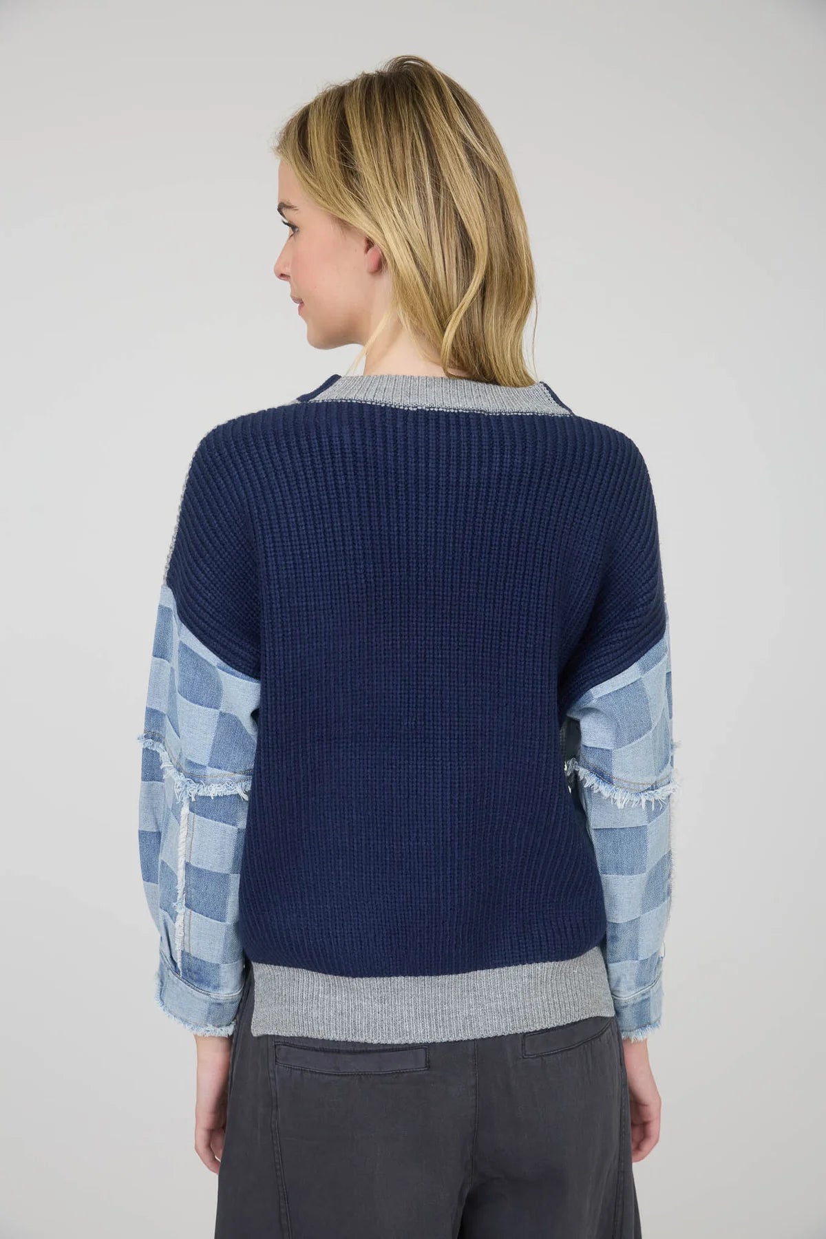 Checkered Mixed Media Sweater