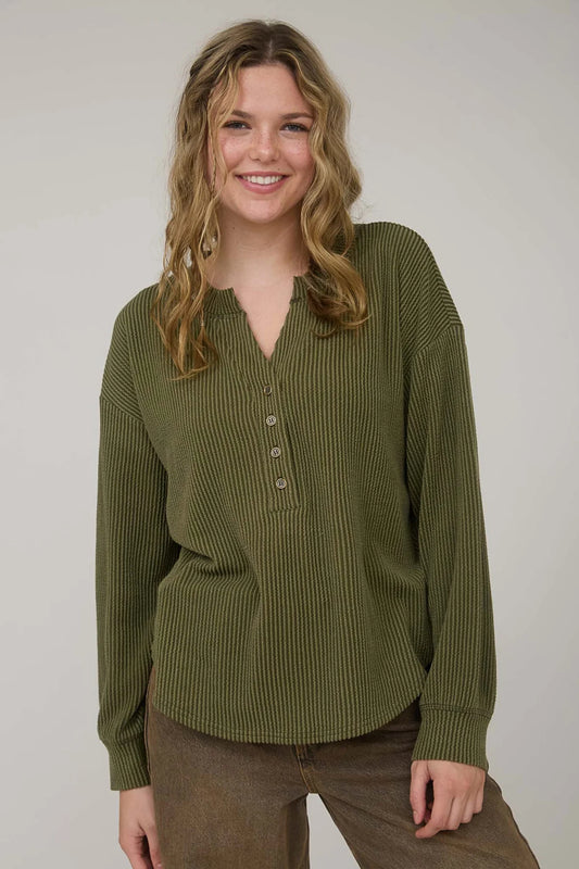 Acid Washed Henley Top