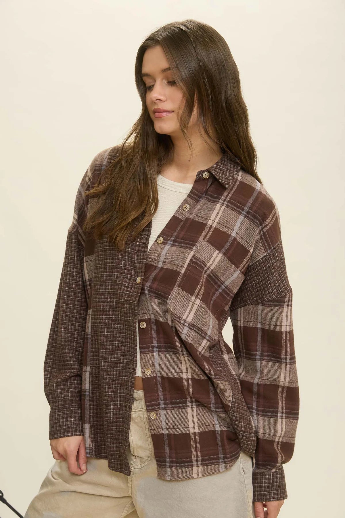 Colorblock Plaid Mix Top