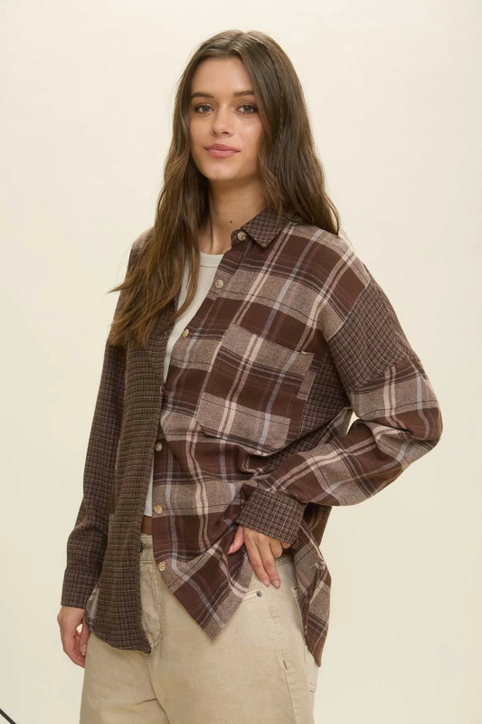 Colorblock Plaid Mix Top