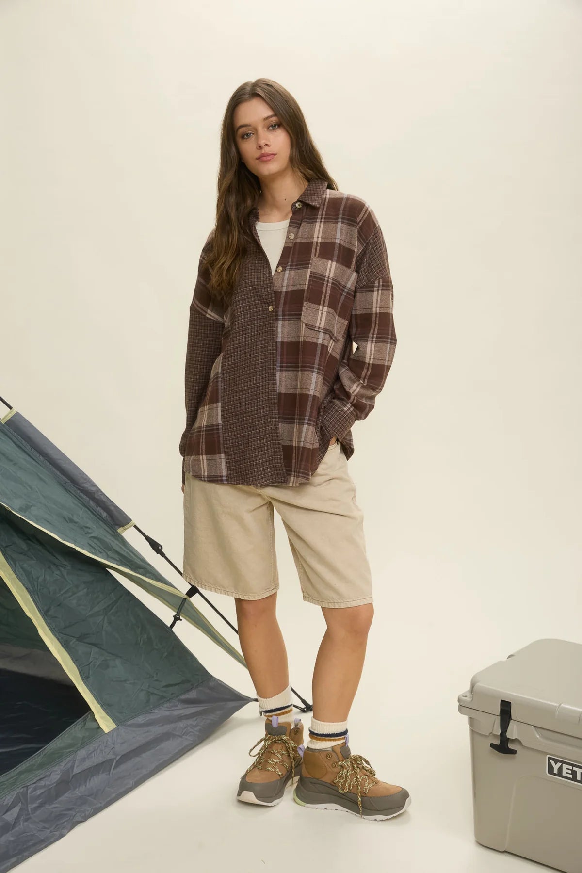 Colorblock Plaid Mix Top