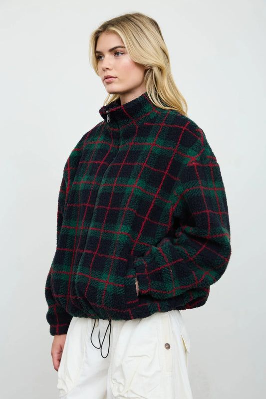 Plaid Fleece Zip-Up Jacket