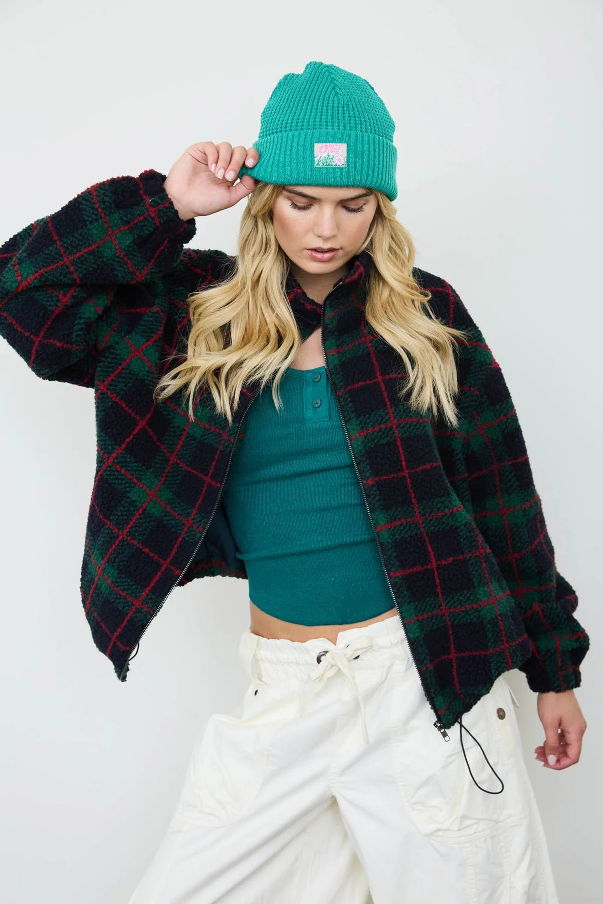 Plaid Fleece Zip-Up Jacket