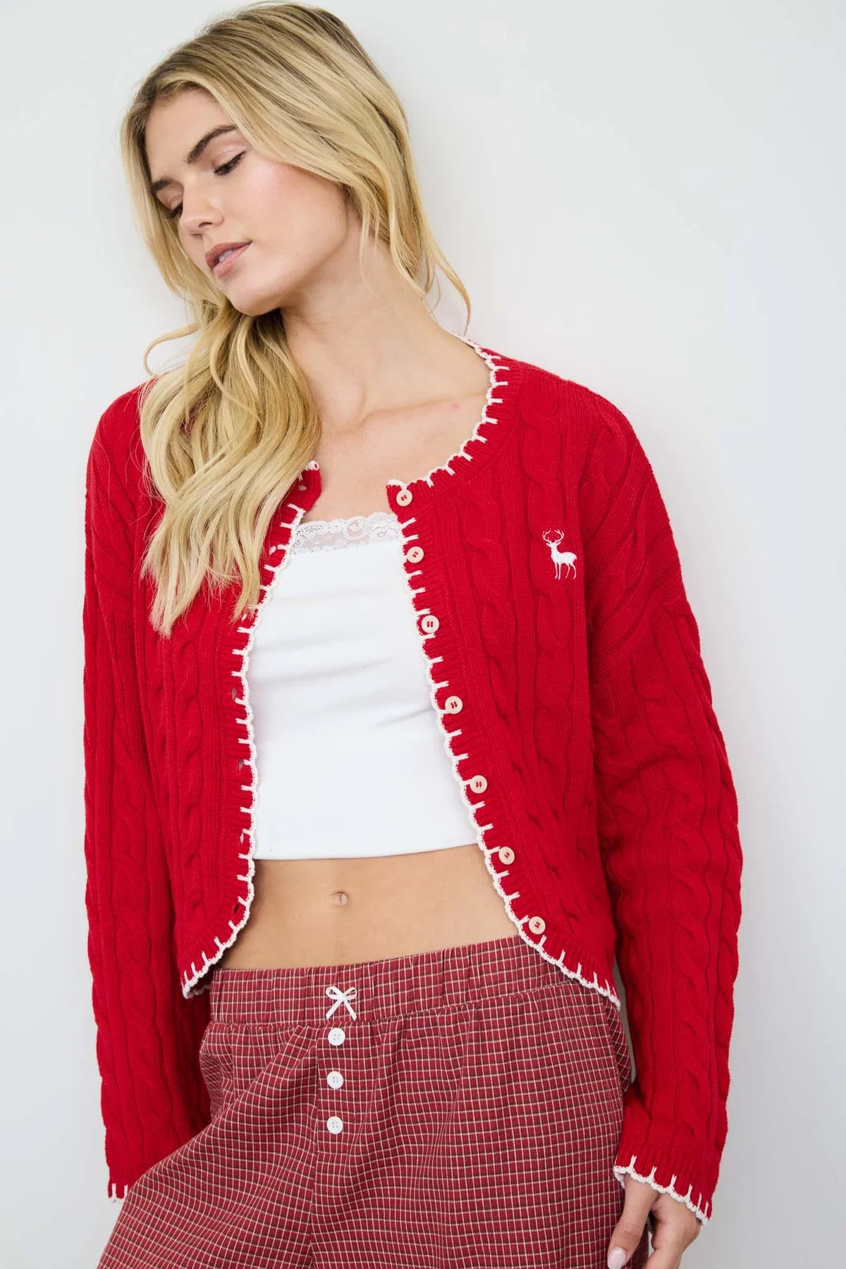 Embroidered Reindeer Cardigan