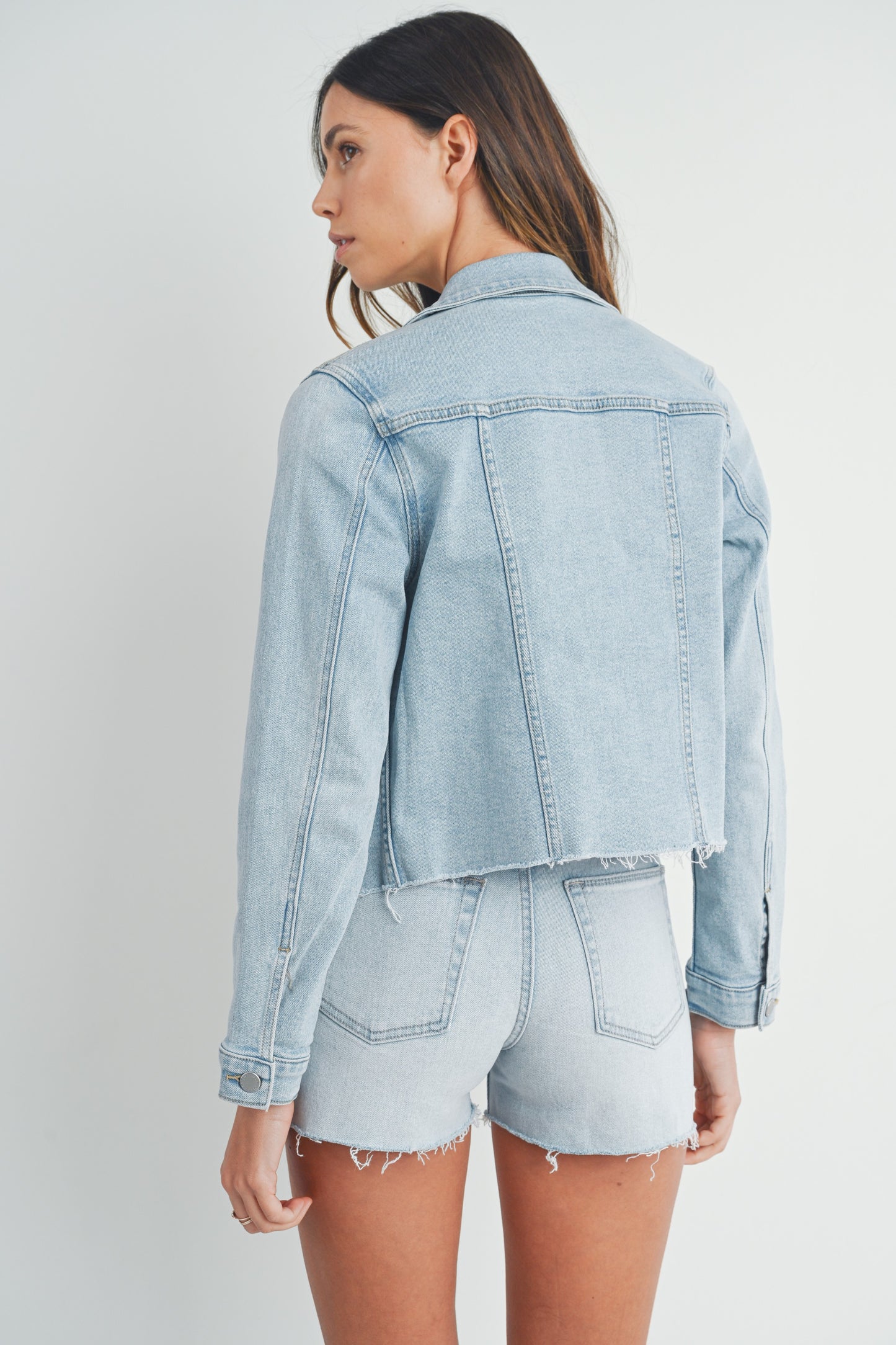 Frayed Hem Clean Denim Jacket