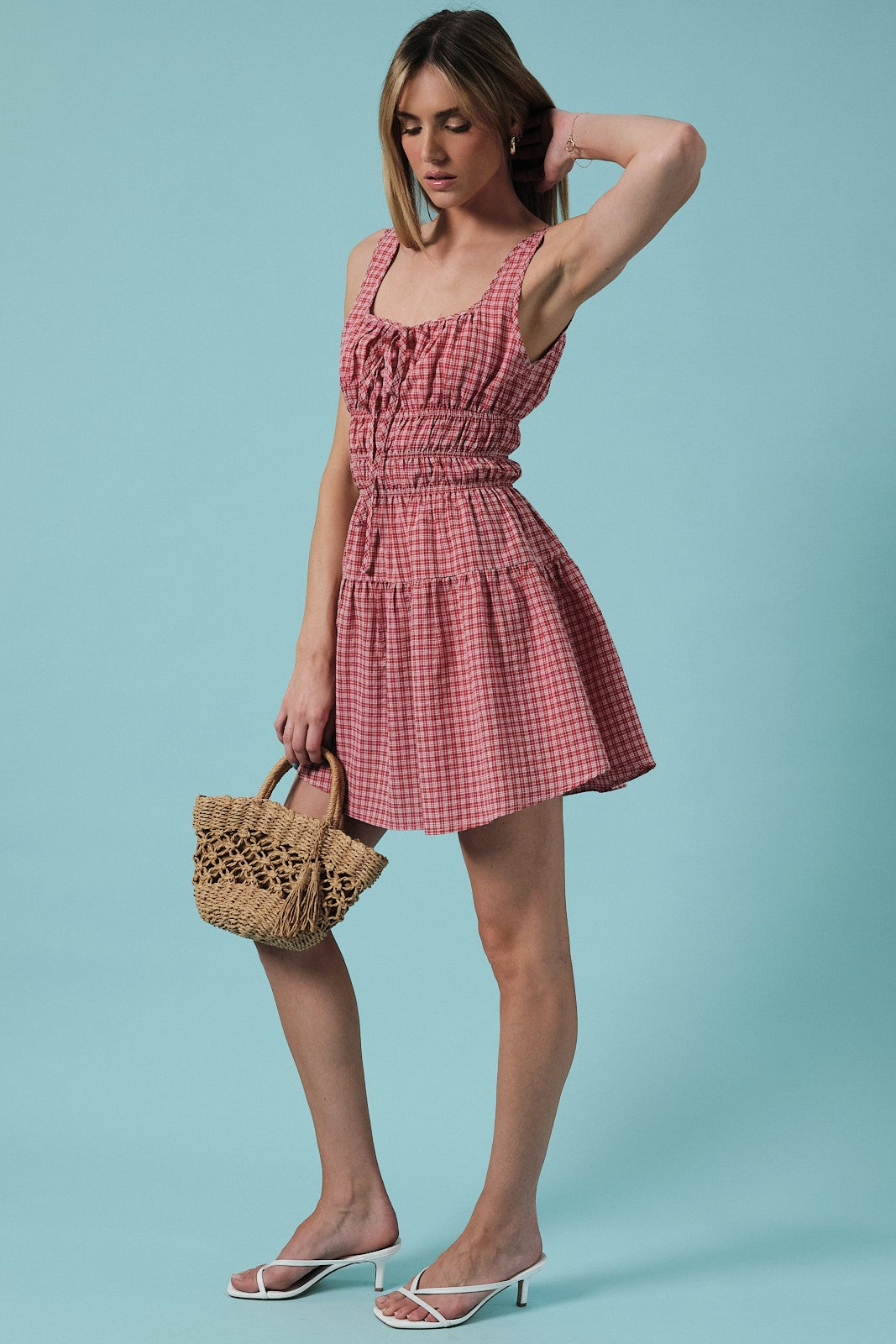 Checkered Smocked Waist Dress