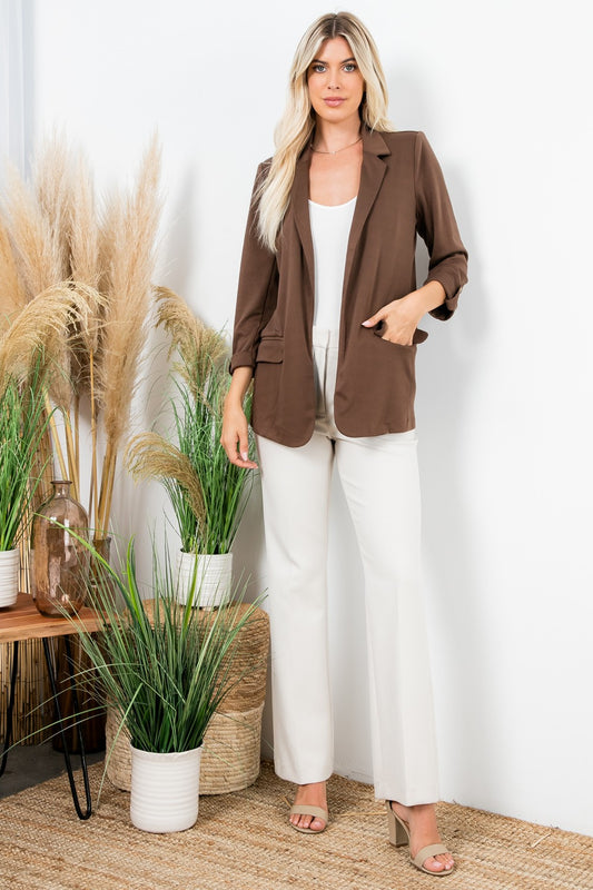 Ponte Blazer Roll Sleeve - Bark