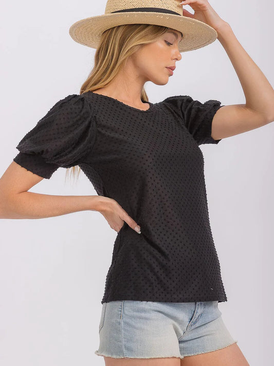 Swiss Dot Puff Sleeve Top