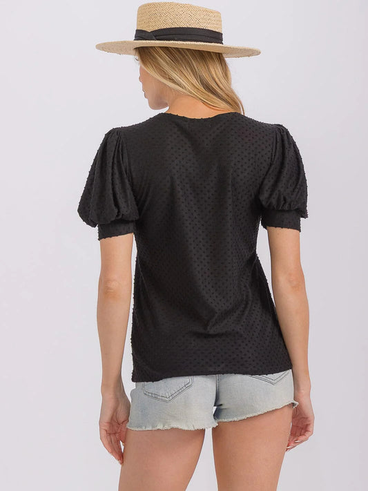 Swiss Dot Puff Sleeve Top